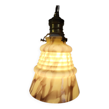 Lampe art déco en glaçure opaline geribbeld, Verreries de Scailmont, Heemskerk