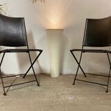 1950s vintage iron folding chairs and leather