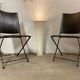 1950s vintage iron folding chairs and leather