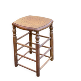 Vintage square stool made of solid wood from the 19th century, 55cm.