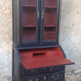 Louis XV style scriban bookcase in black and Basque red patinated cherry wood