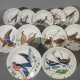 Service modèle oiseaux en faïence polychrome Gien peinte à la main