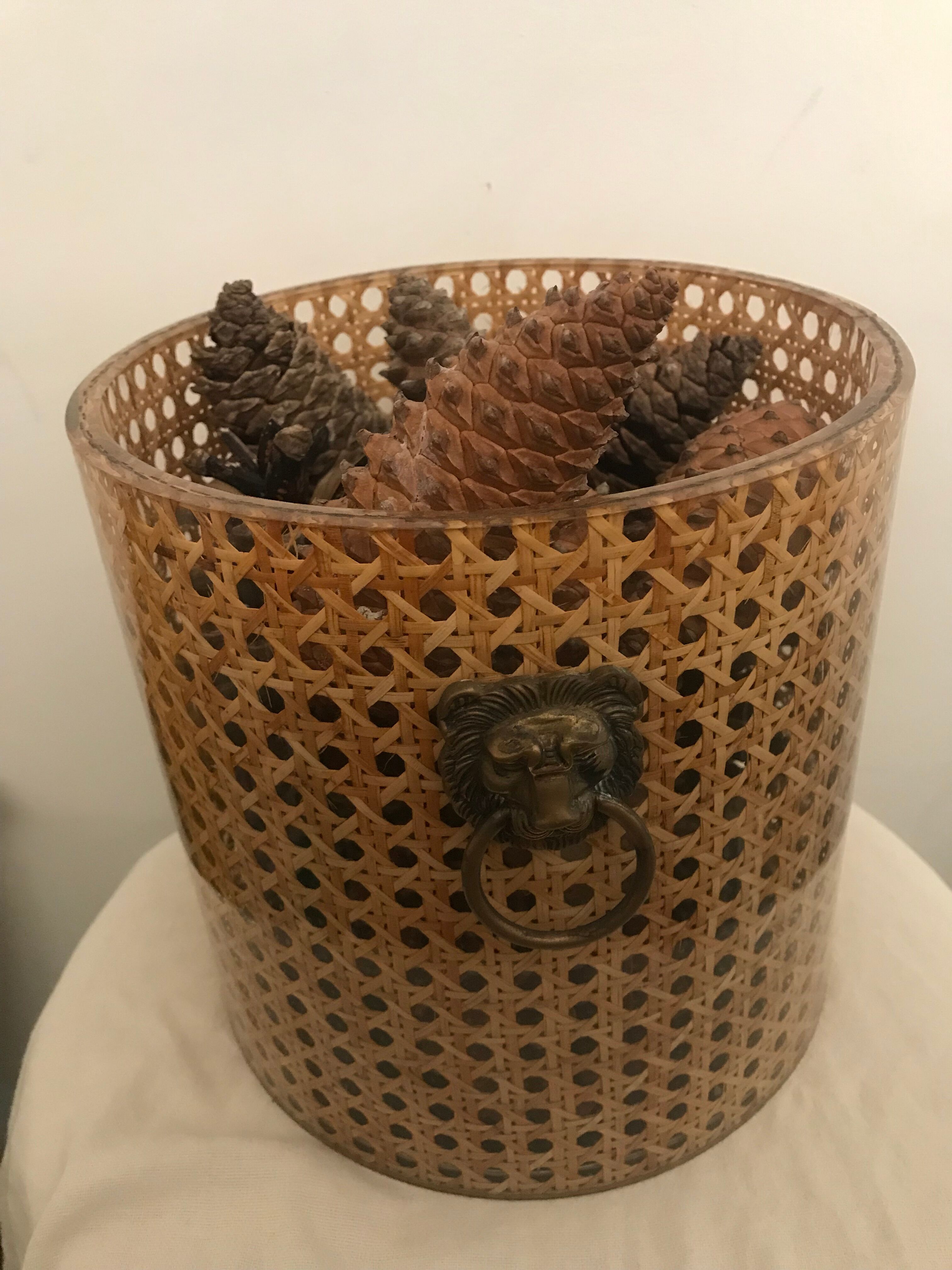 Lucite and brass magazine rack