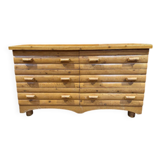Vintage double chest of drawers in solid pine - 6 drawers - 1970s