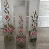 Set of 3 Hand Painted Frosted Glass Vases - Vintage Floral Style