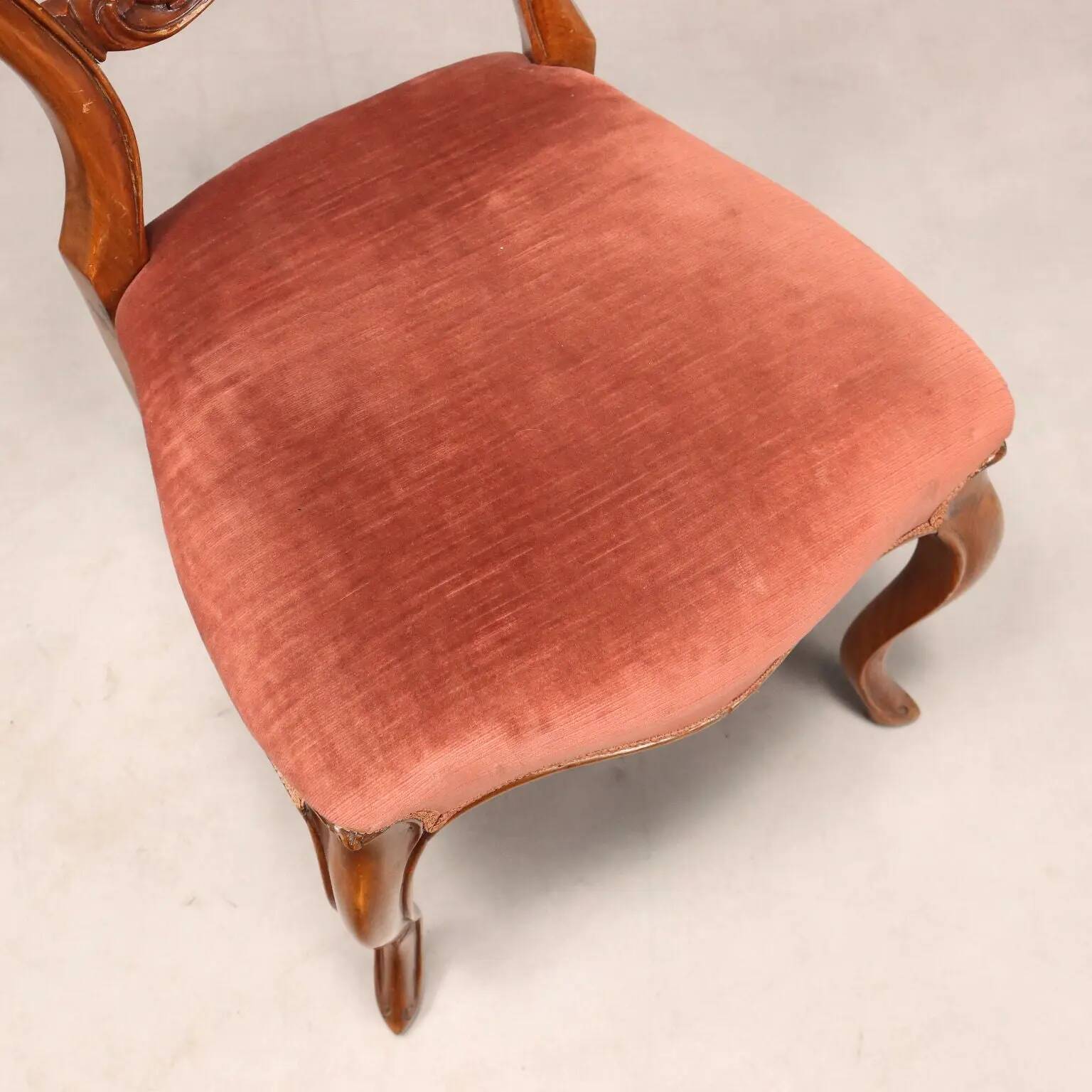 Antique Louis-Philippe chairs in walnut and fabric, Italy, 19th century.