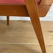 Vintage armchair from the 50s/60s – wood & red faux leather – Scandinavian style