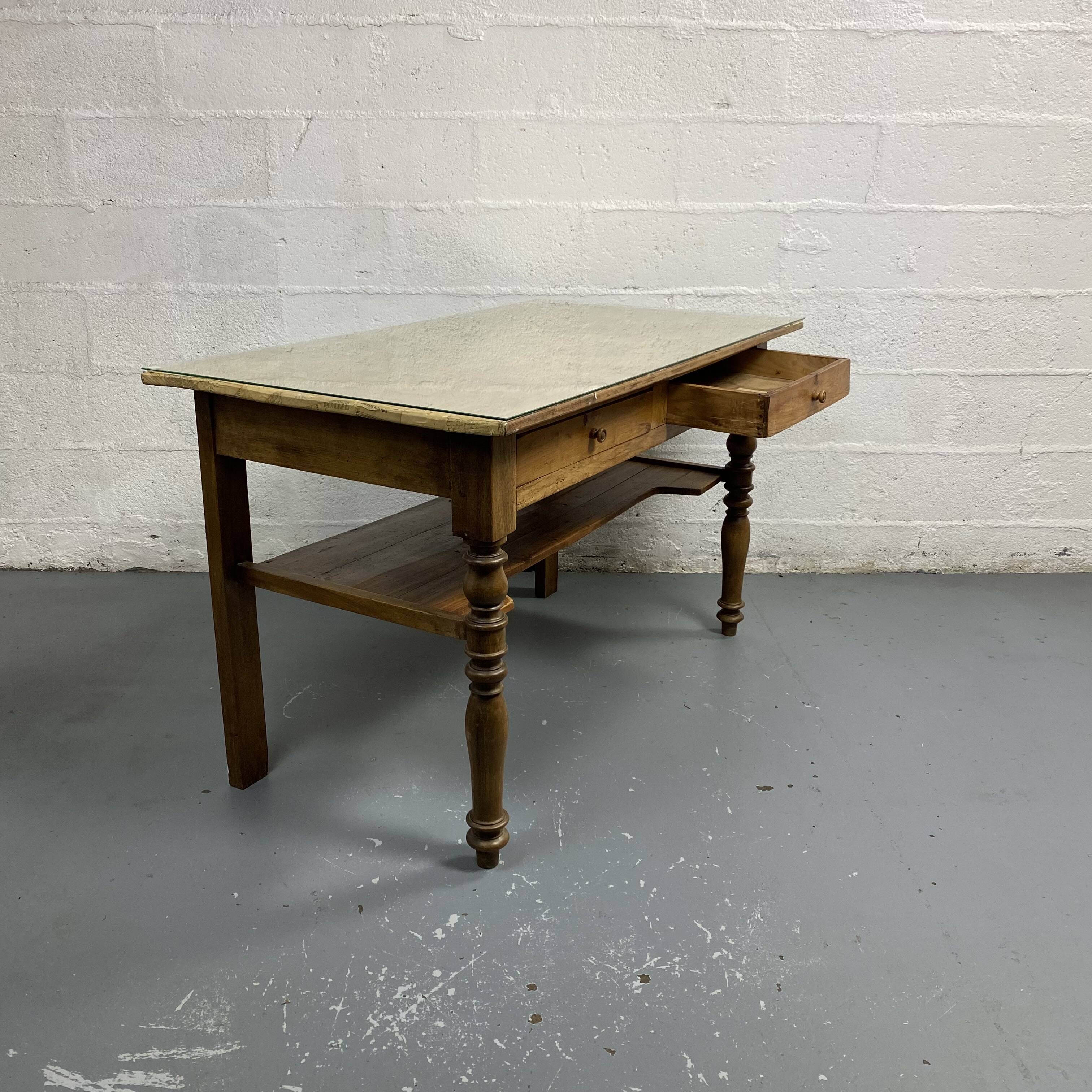 Old wooden farmhouse table