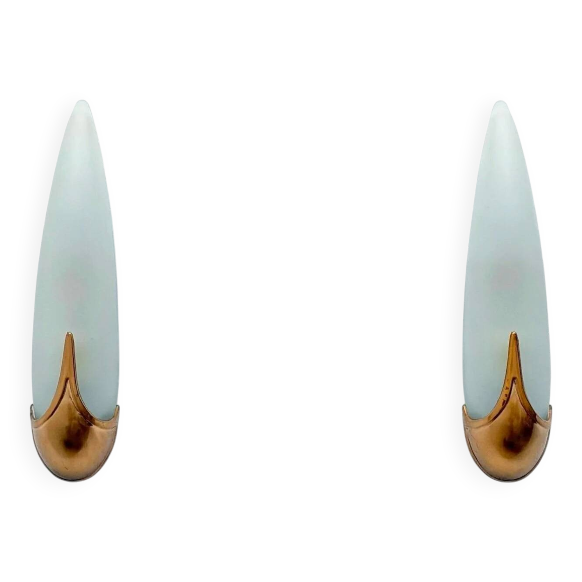 Pair of brass and opaline wall lights, Italy 1980.