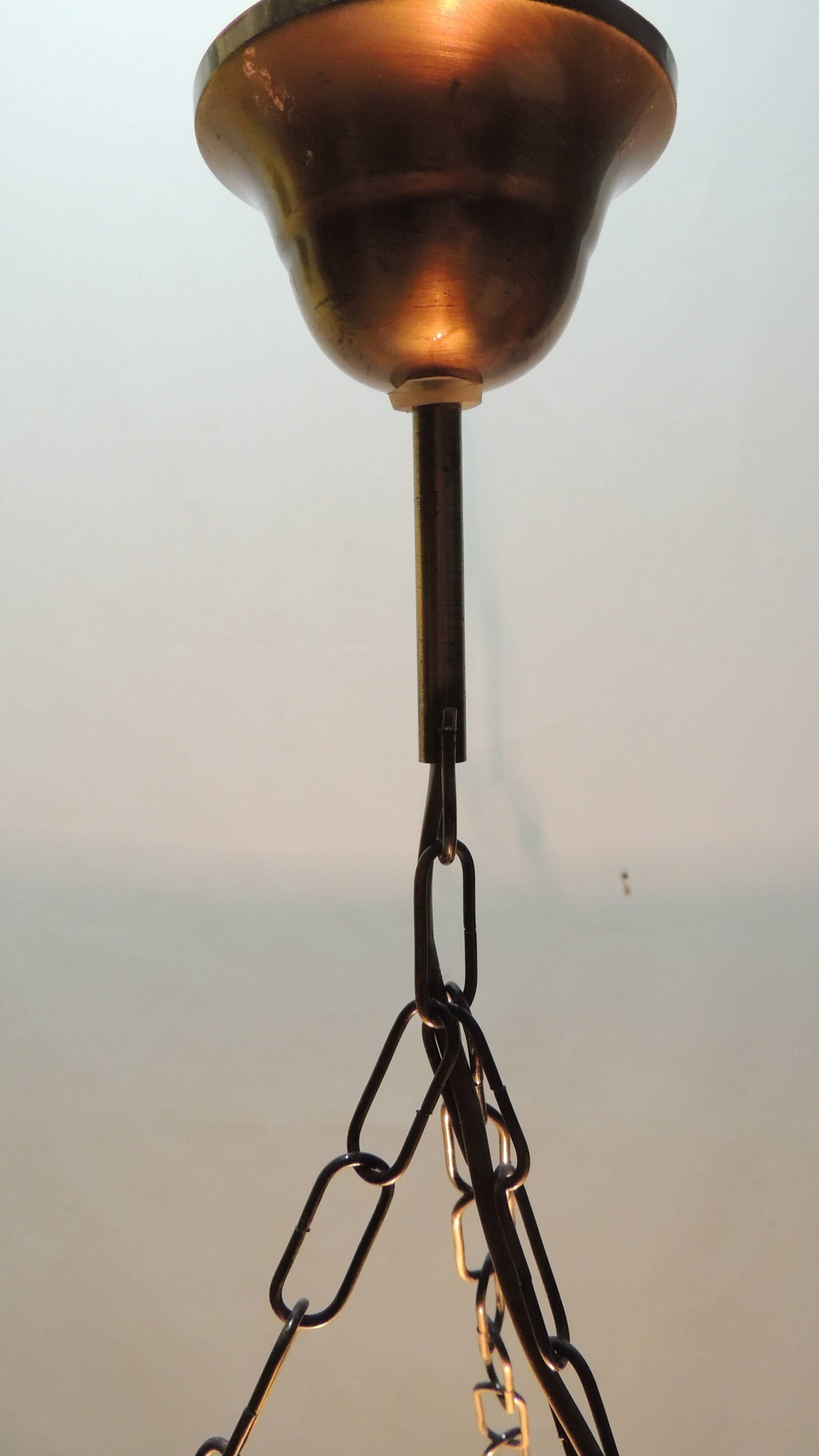 1970s vintage yellow speckled glass suspension – retro chain chandelier