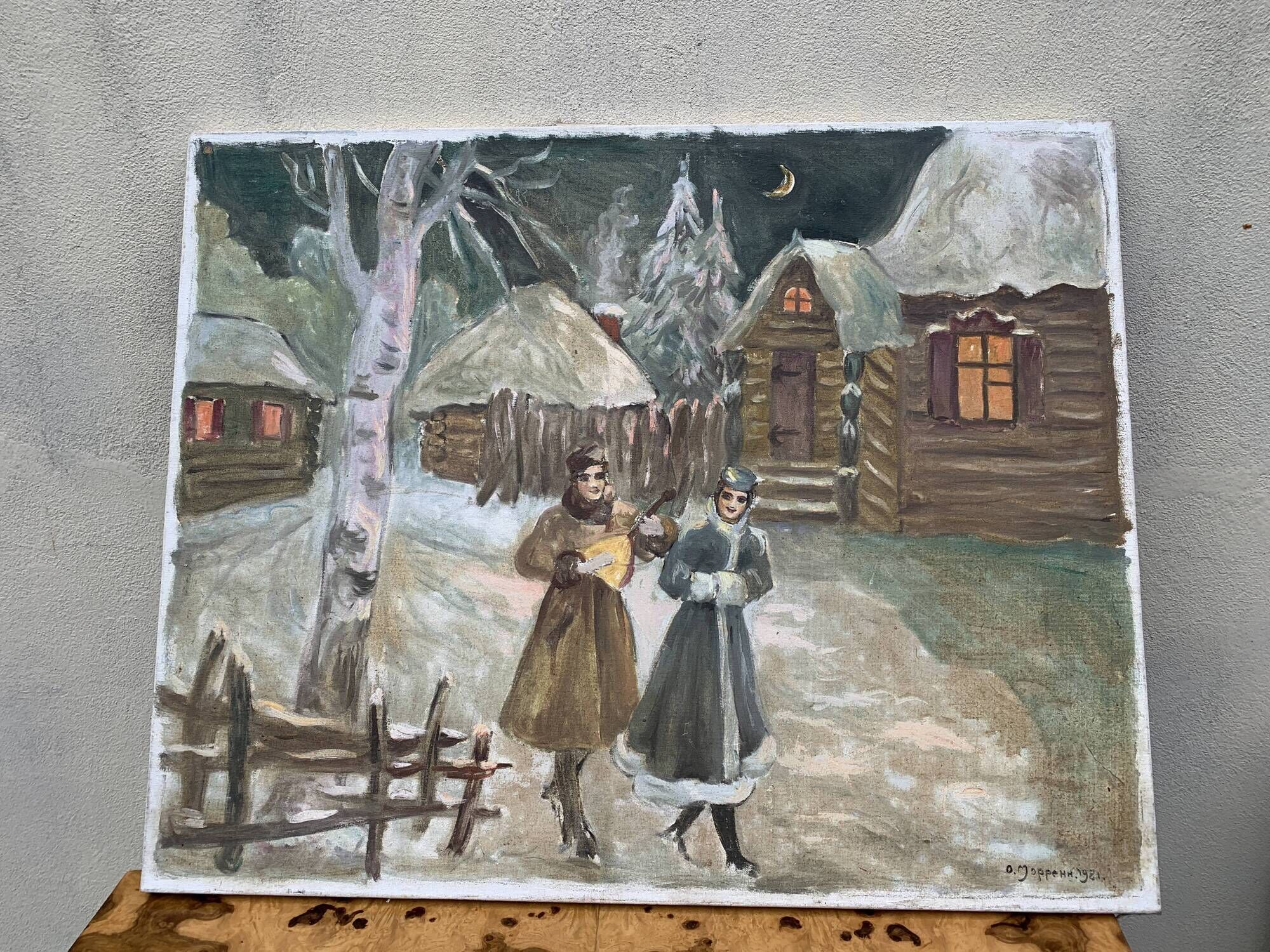 Latvian painting Landscape under the snow signed Olga Morrenn 1981