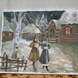 Latvian painting Landscape under the snow signed Olga Morrenn 1981