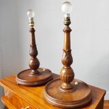 Pair of antique carved wooden lamps