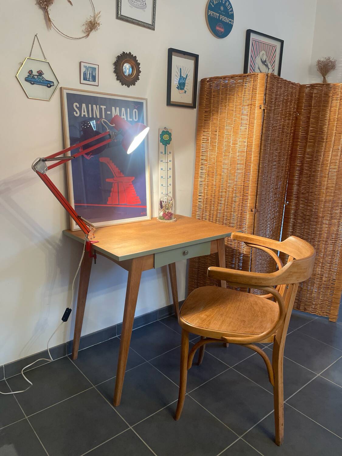 Modernized Vintage Desk – Light Wood & Sage Green