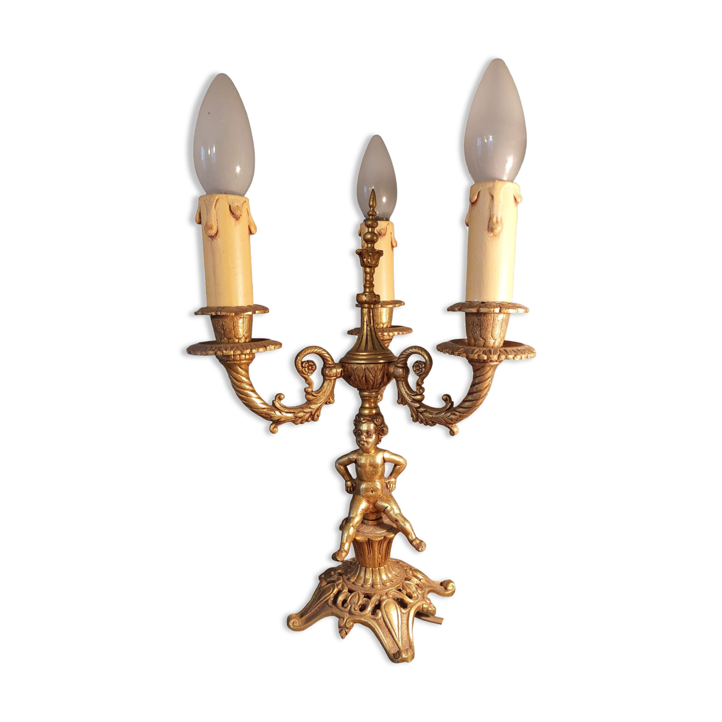Electrified three-spoke brass candlesticks