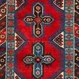 Turkish runner 490x88 cm tribal rug, red, beige, blue, vintage
