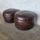 Pair of poufs, in brown leather patchwork 1970