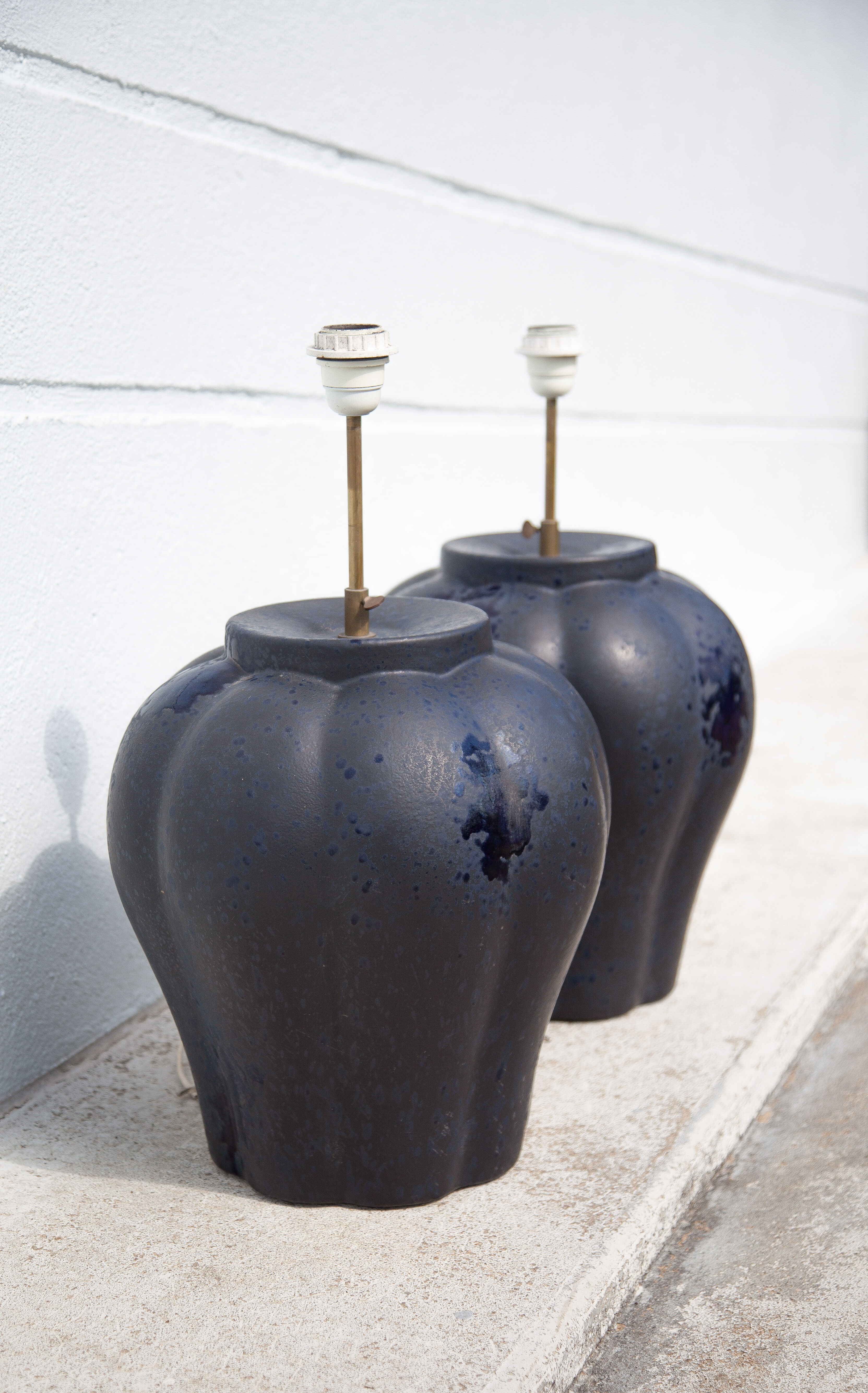 Pair of midnight blue ceramic lamps