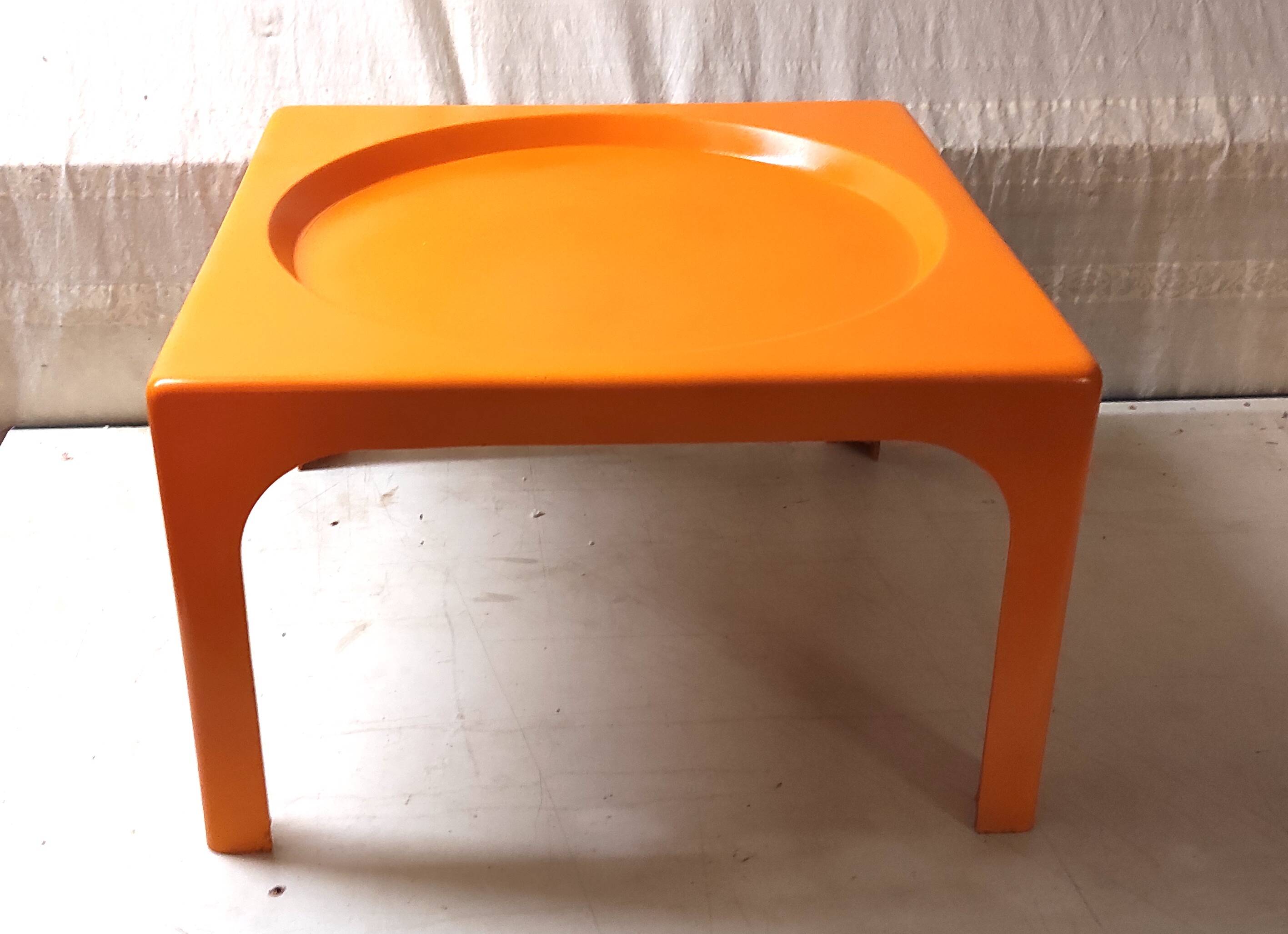 Orange fiberglass coffee table - 70s