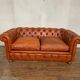 Salon canape and 2 chesterfield armchairs in vintage cognac leather from the 1970s