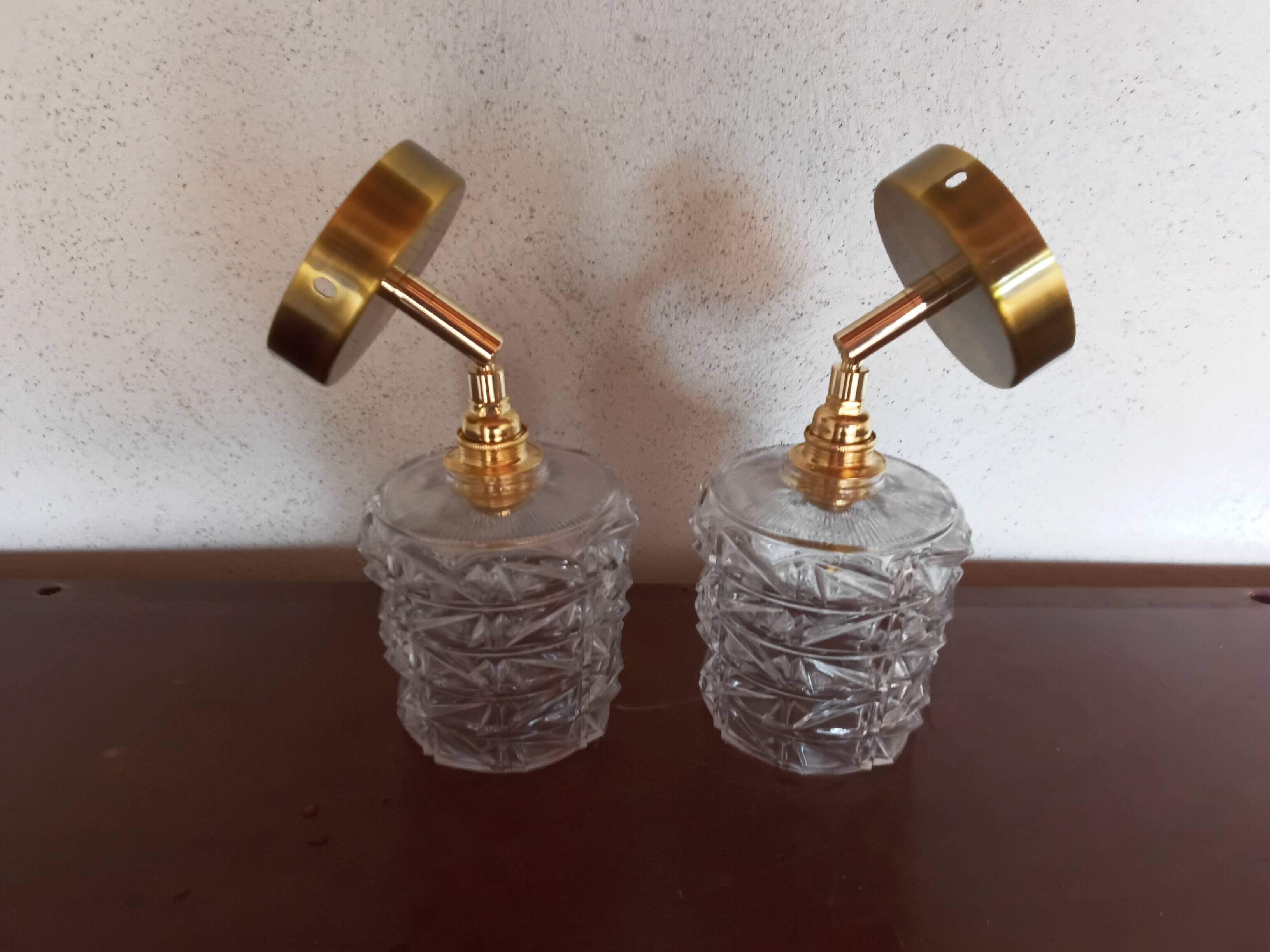Pair of vintage molded glass wall sconces