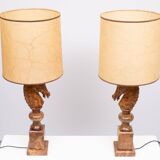 Large Horse Head Chess Knights Lamp in Carved Alabaster, taly, 1960s, Set of 2