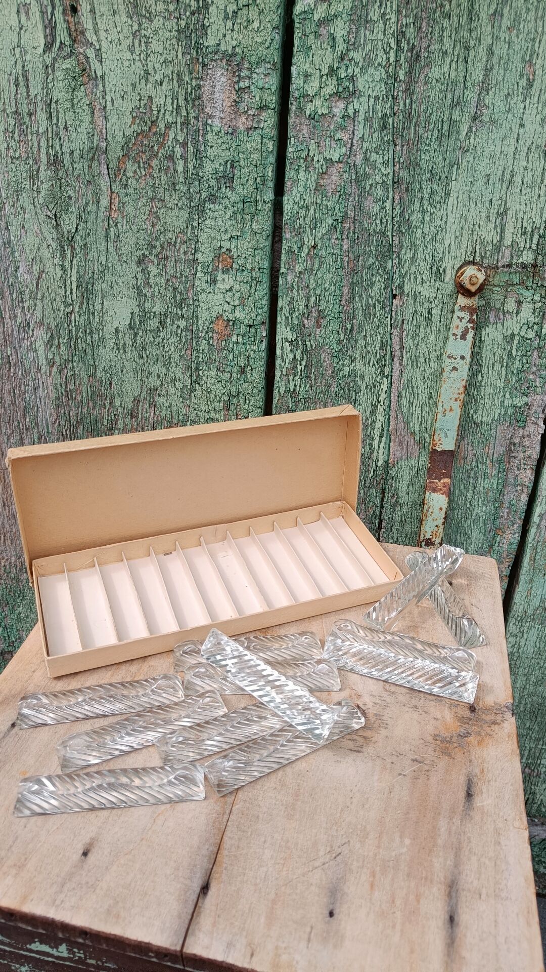 Lot de 12 porte-couteaux doubles vintage en cristal avec boîte