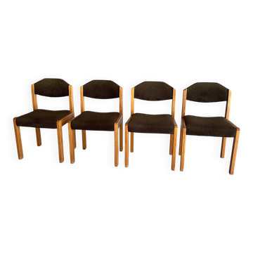 Set of 4 vintage chairs from the 70s/80s – Brown chocolate wood and fabric