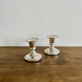 Pair of silver metal candle holders