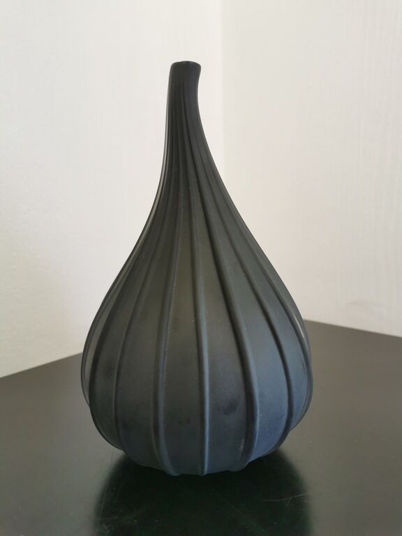 Murano glass vase "Drops" by Stellon Renzo signed Salviati matte black