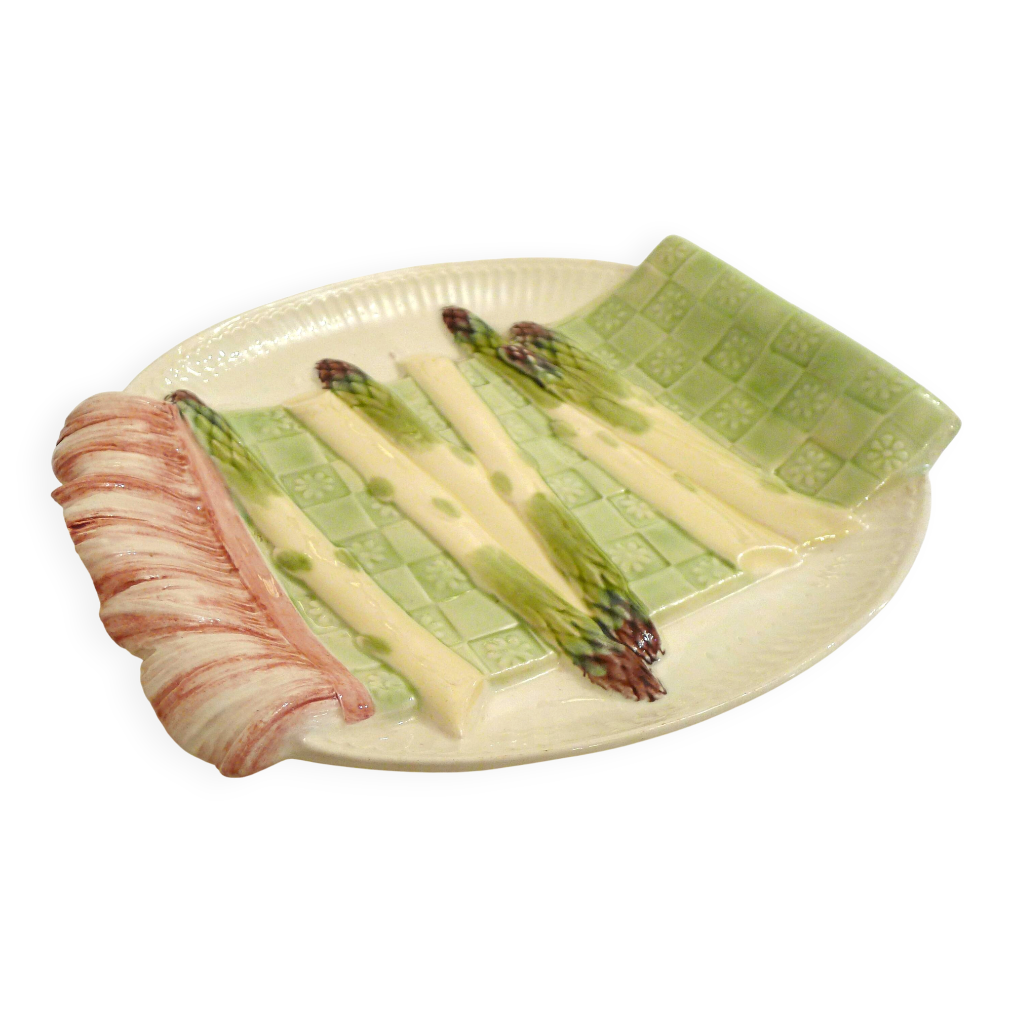 Mid-century asparagus dish, in Keller & Guérin barbotine earthenware.