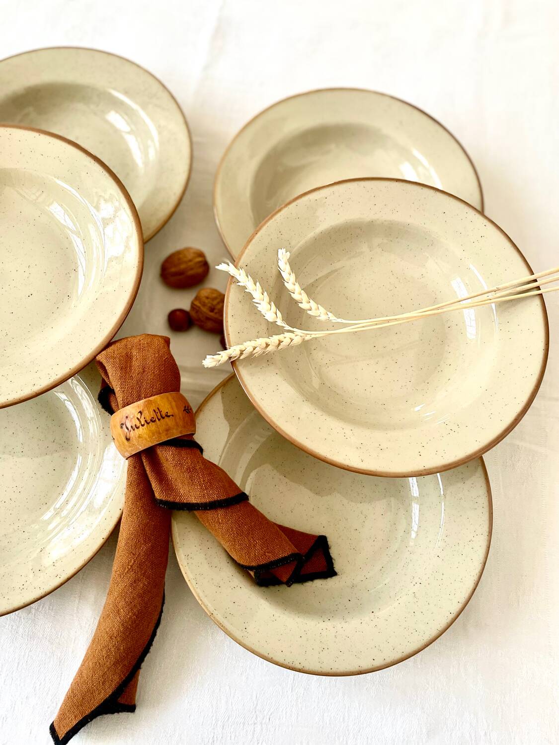 Set of 6 vintage soup plates speckled stoneware Tulowice Poland