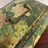 Old and large lithographed sheet metal box Japanese decoration