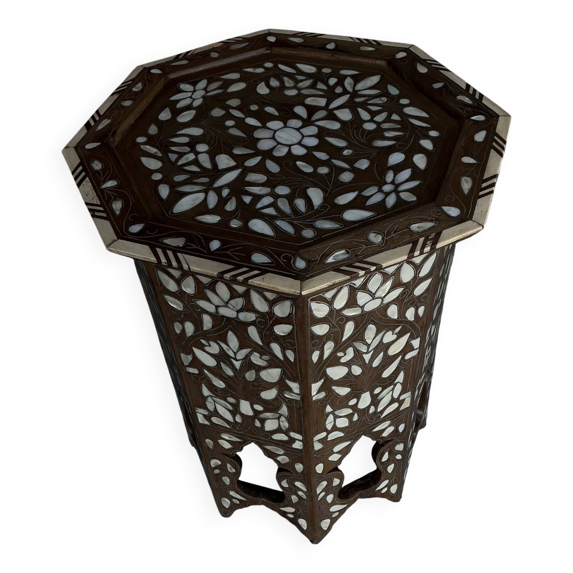 Syrian Octagonal Pedestal Table Inlaid with Mother-of-Pearl