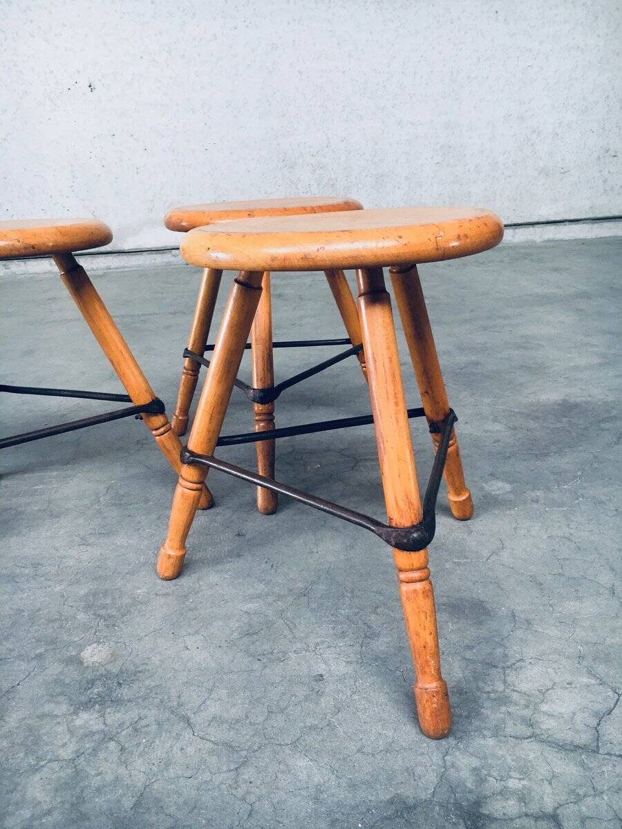 Industrial Low Tripod Stools, Belgium, 1950s, Set of 3