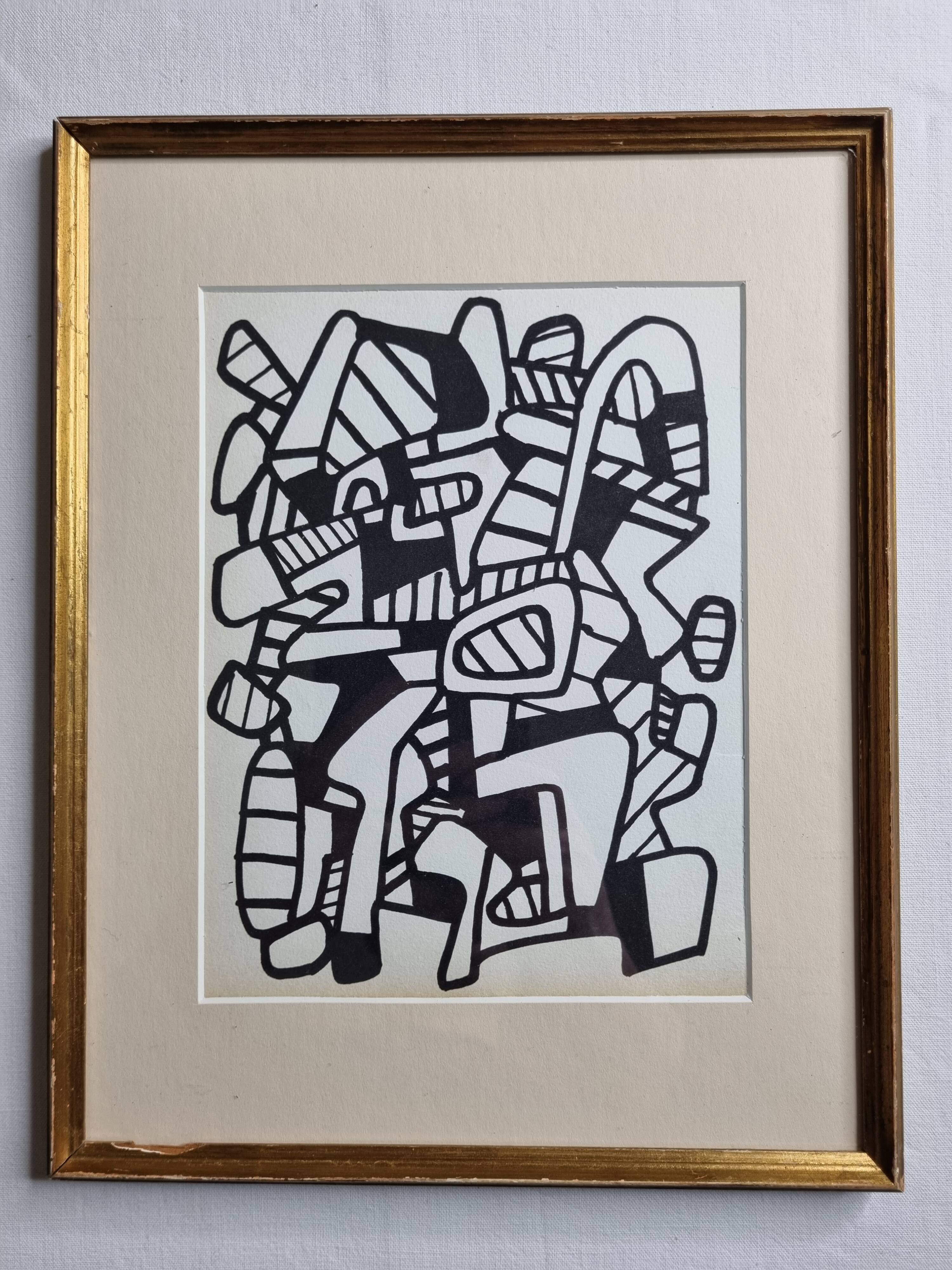 Screenprint after Jean Dubuffet framed under glass 24 cm by 31 cm