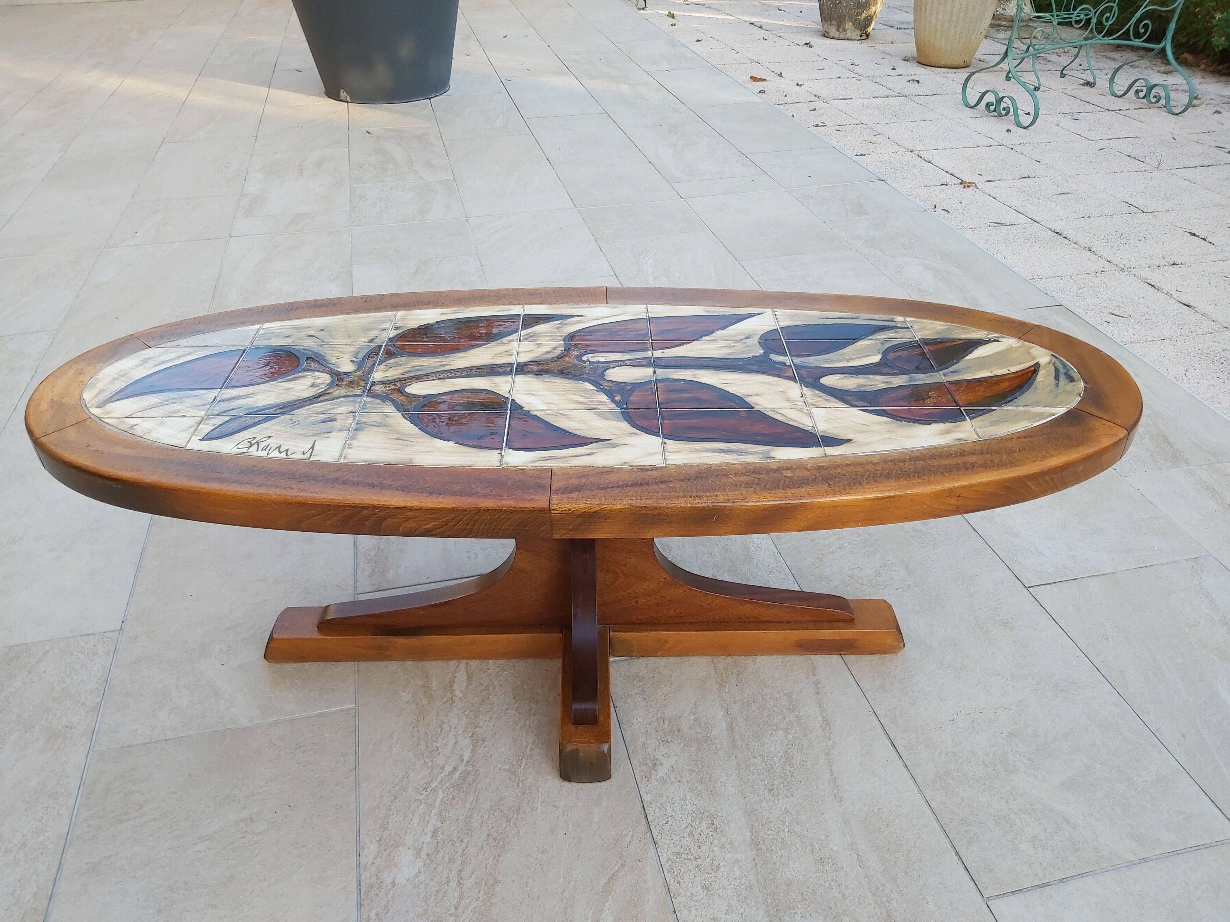 Ceramic oval coffee table signed