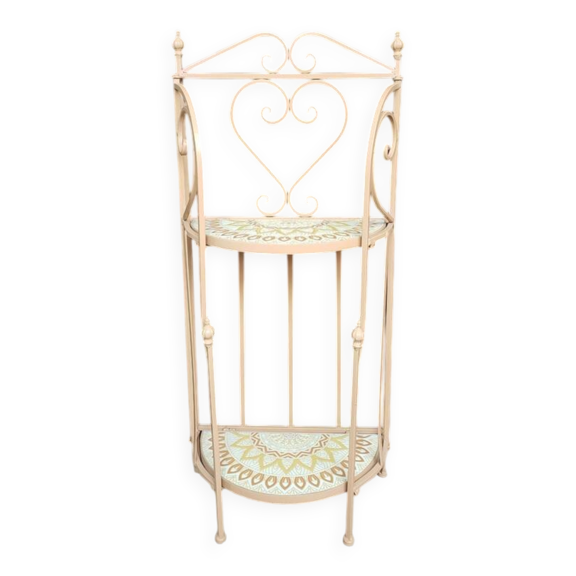 Wrought iron and ceramic half-moon shelf