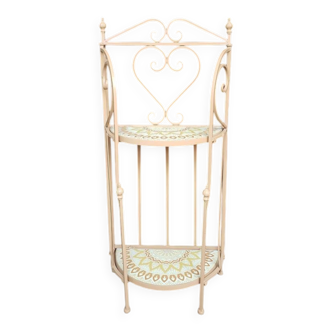 Wrought iron and ceramic half-moon shelf