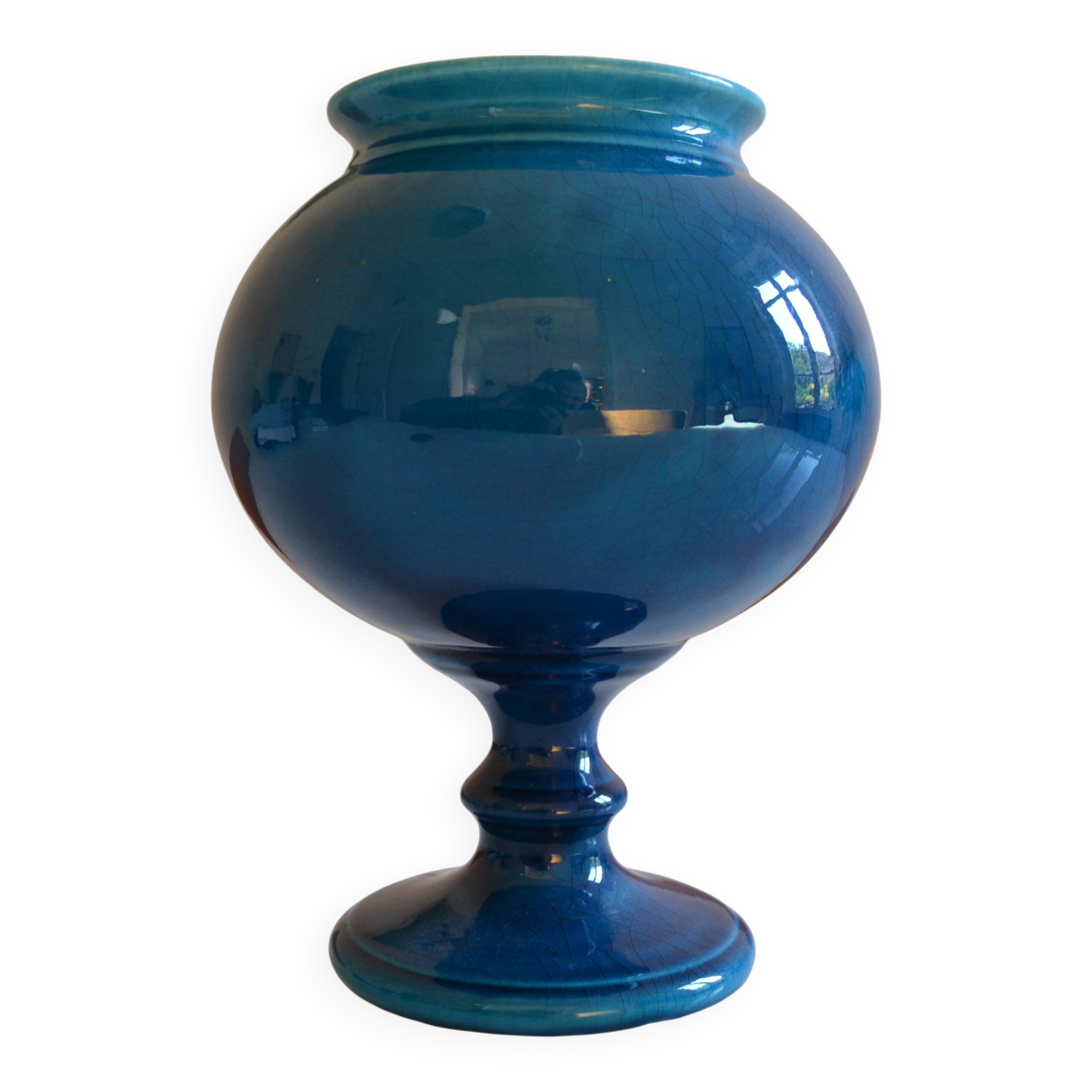 Vase bleu céramique craquelé  H : 28 cm