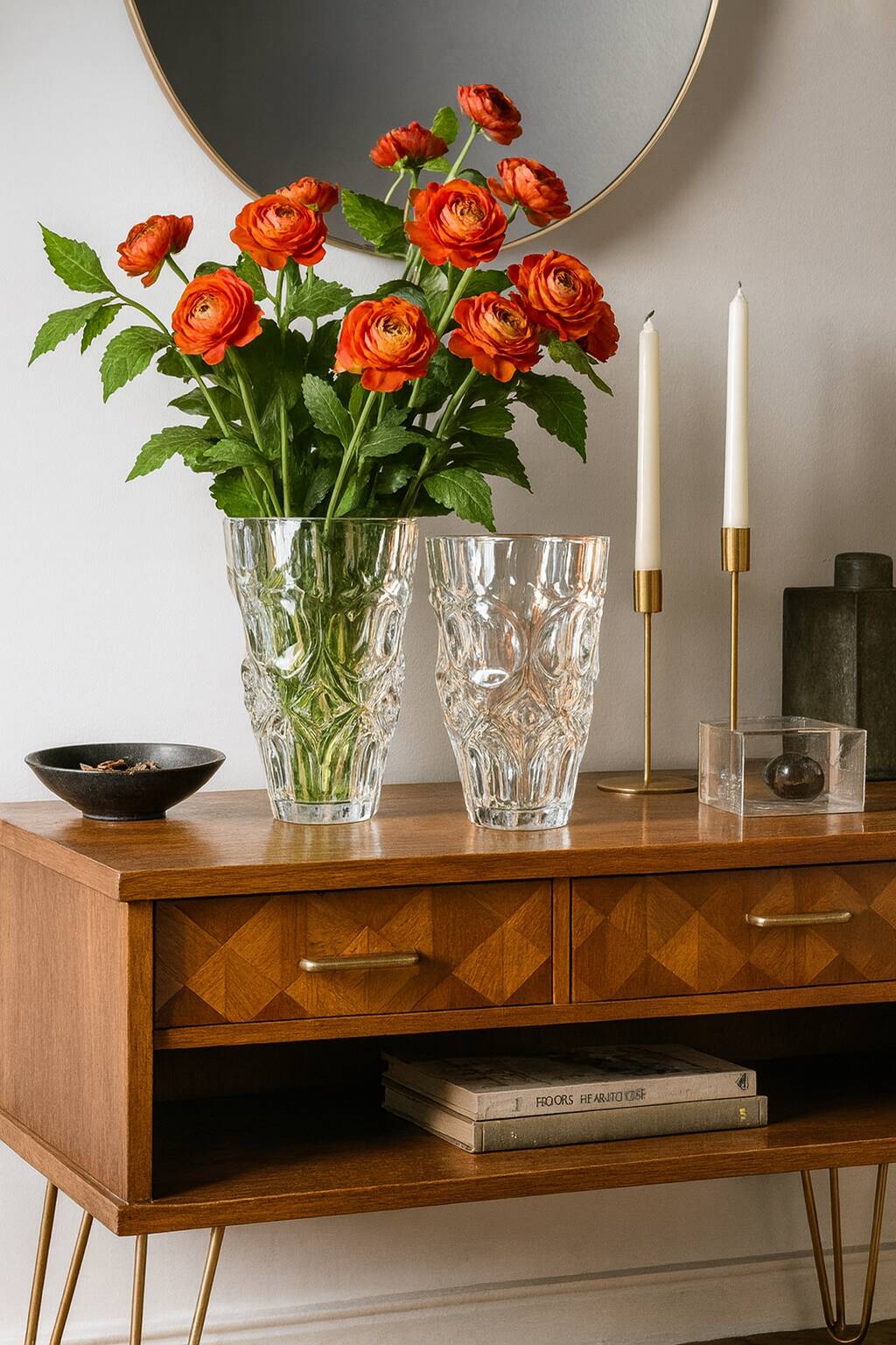 Pair of vintage 70s sculpted glass vases