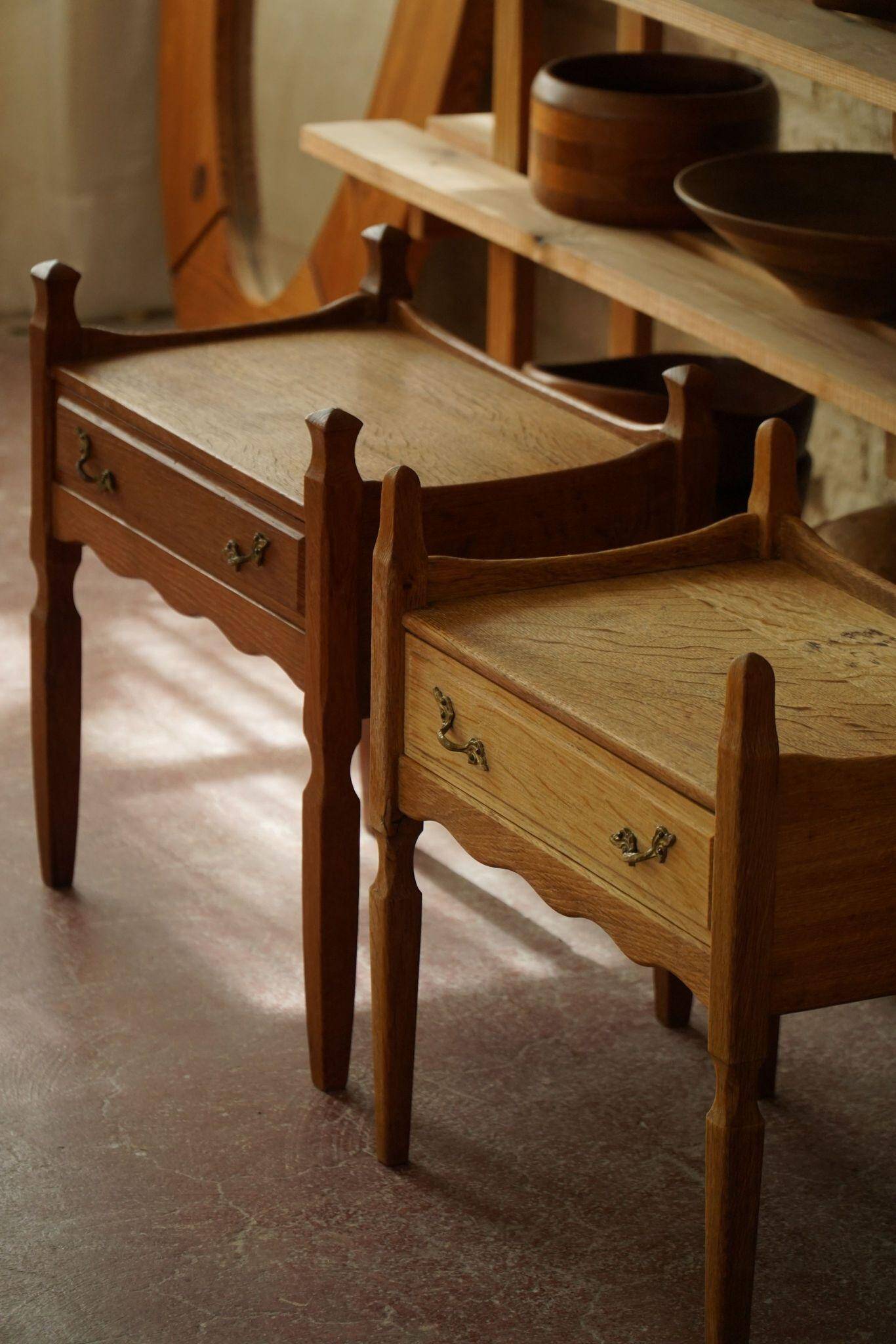 Henning Kjærnulf, oak bedside table, modern Danish, "Razorblade", 1960s
