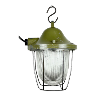 Green Industrial Bunker Light from Polam Gdansk, 1970s