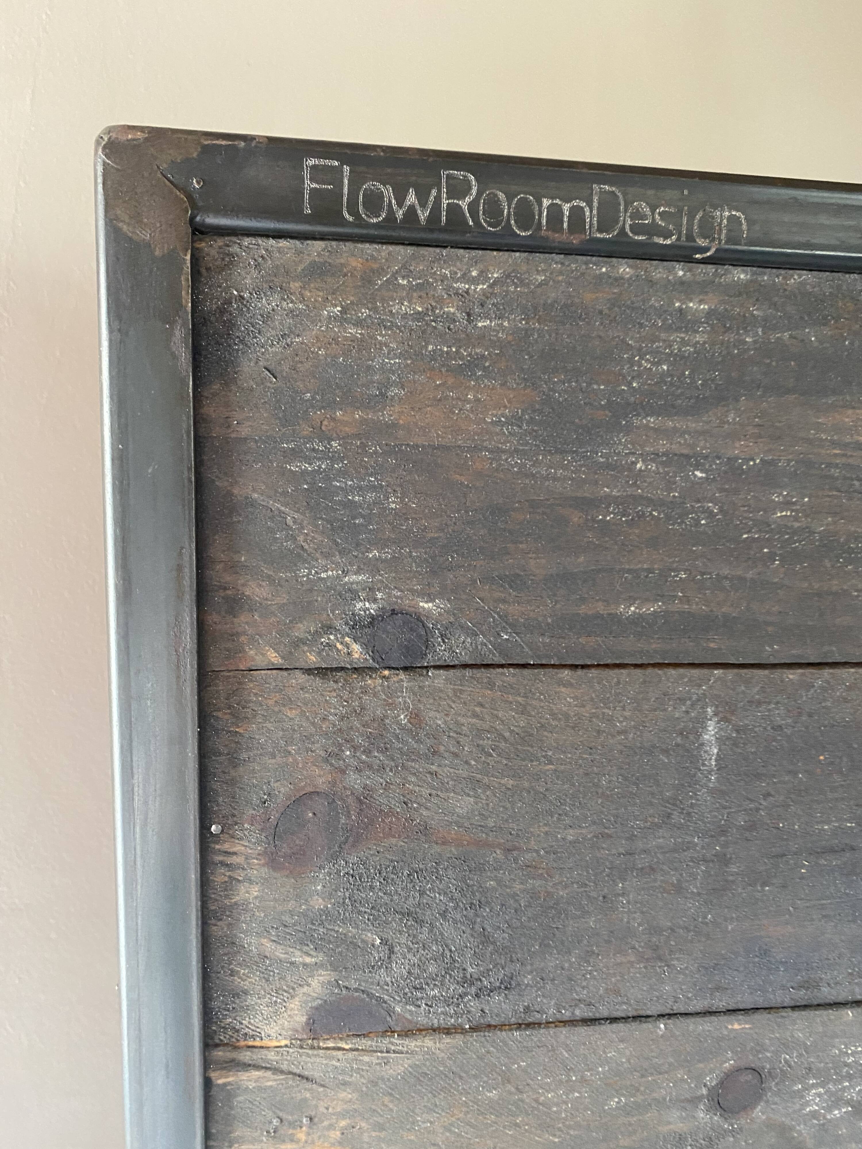 Industrial metal & solid wood screen - Unique designer piece