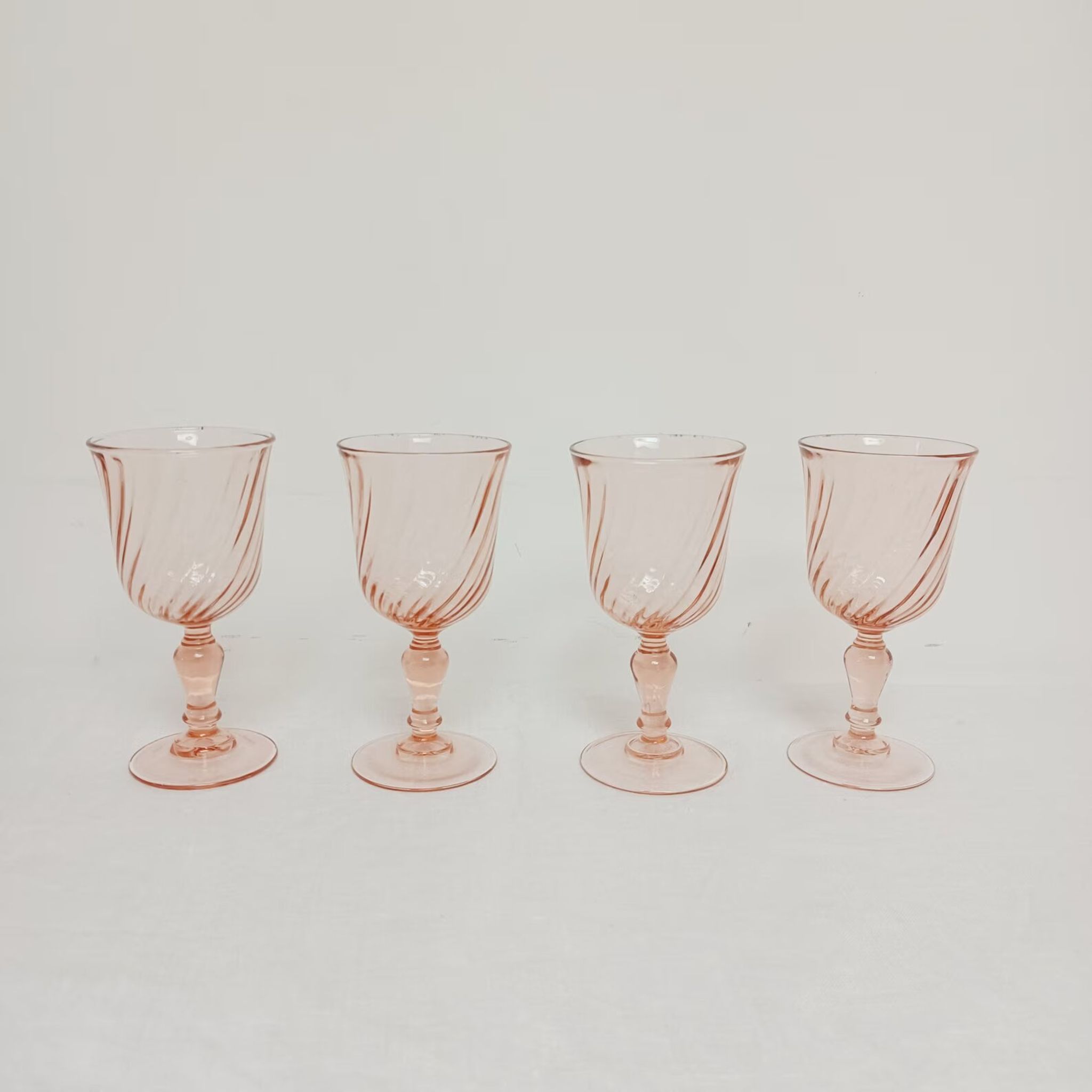4 glasses tourbillon Rosaline wine in pink glass, Luminarc French glassware, vintage retro table