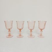 4 glasses tourbillon Rosaline wine in pink glass, Luminarc French glassware, vintage retro table