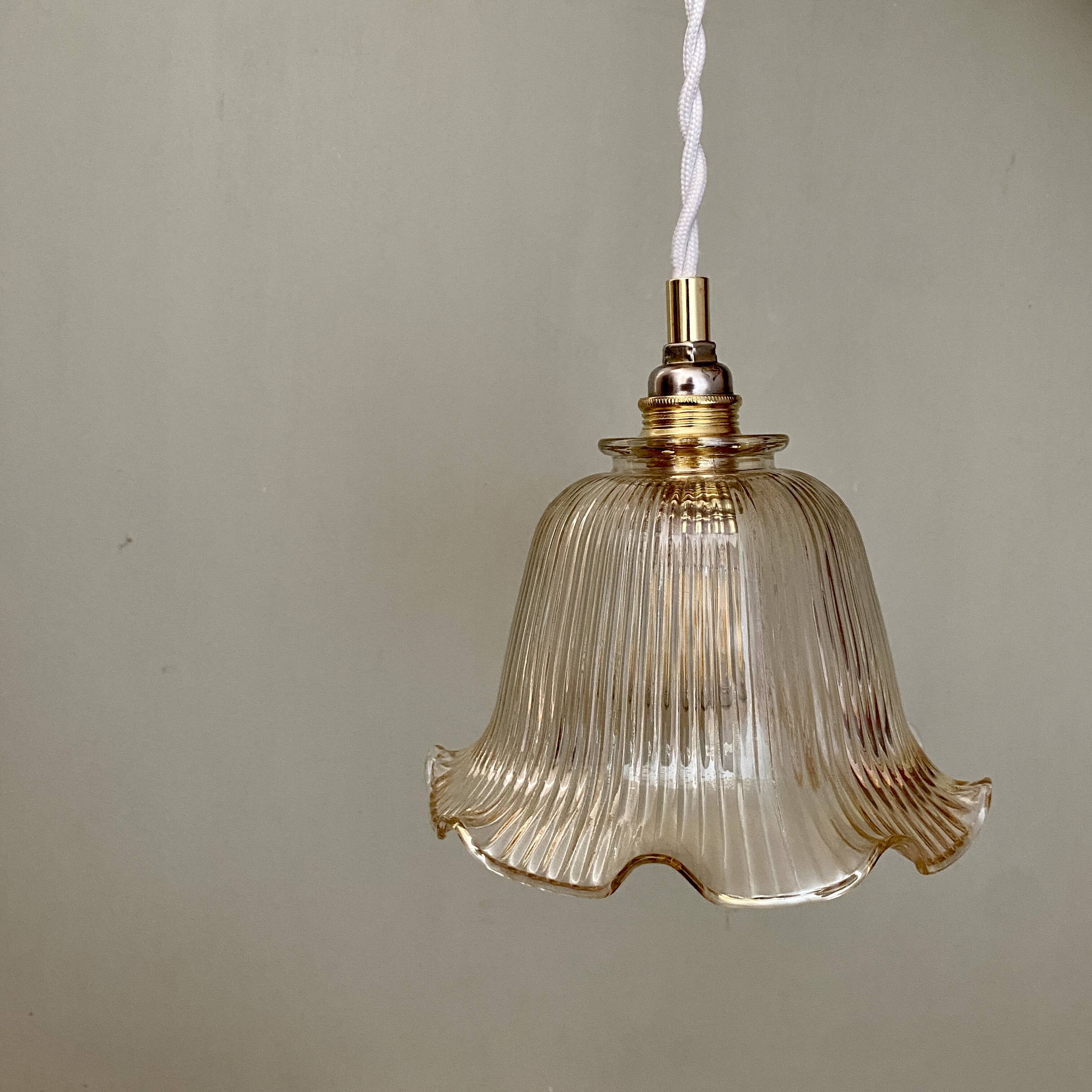 Vintage tulip pendant light in amber glass