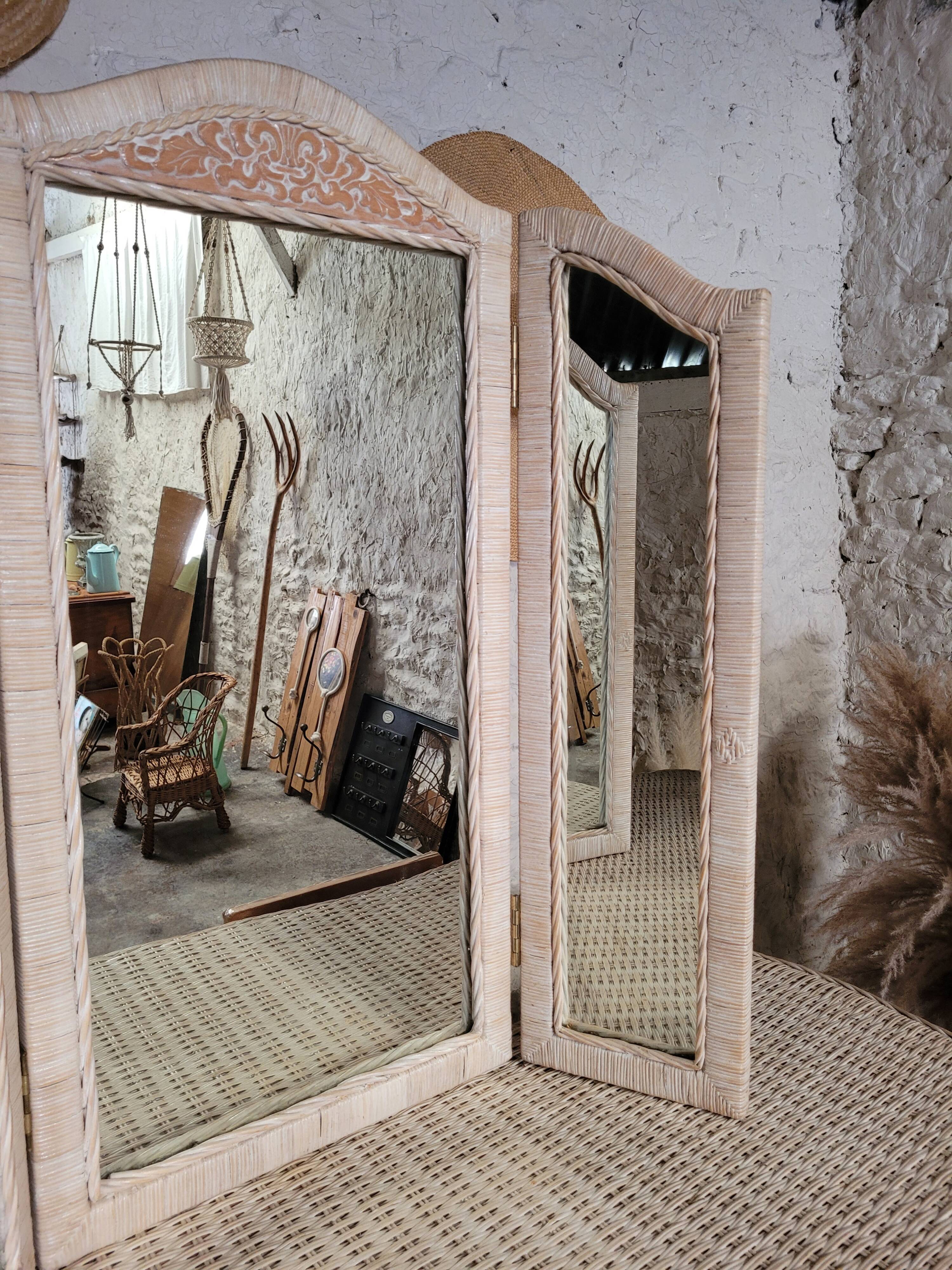 Rattan chest of drawers 80s and its mirror