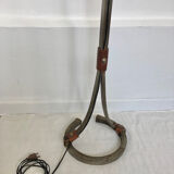 Hammered wrought iron and leather floor lamp by Jean Pierre Rickaert, 1950s