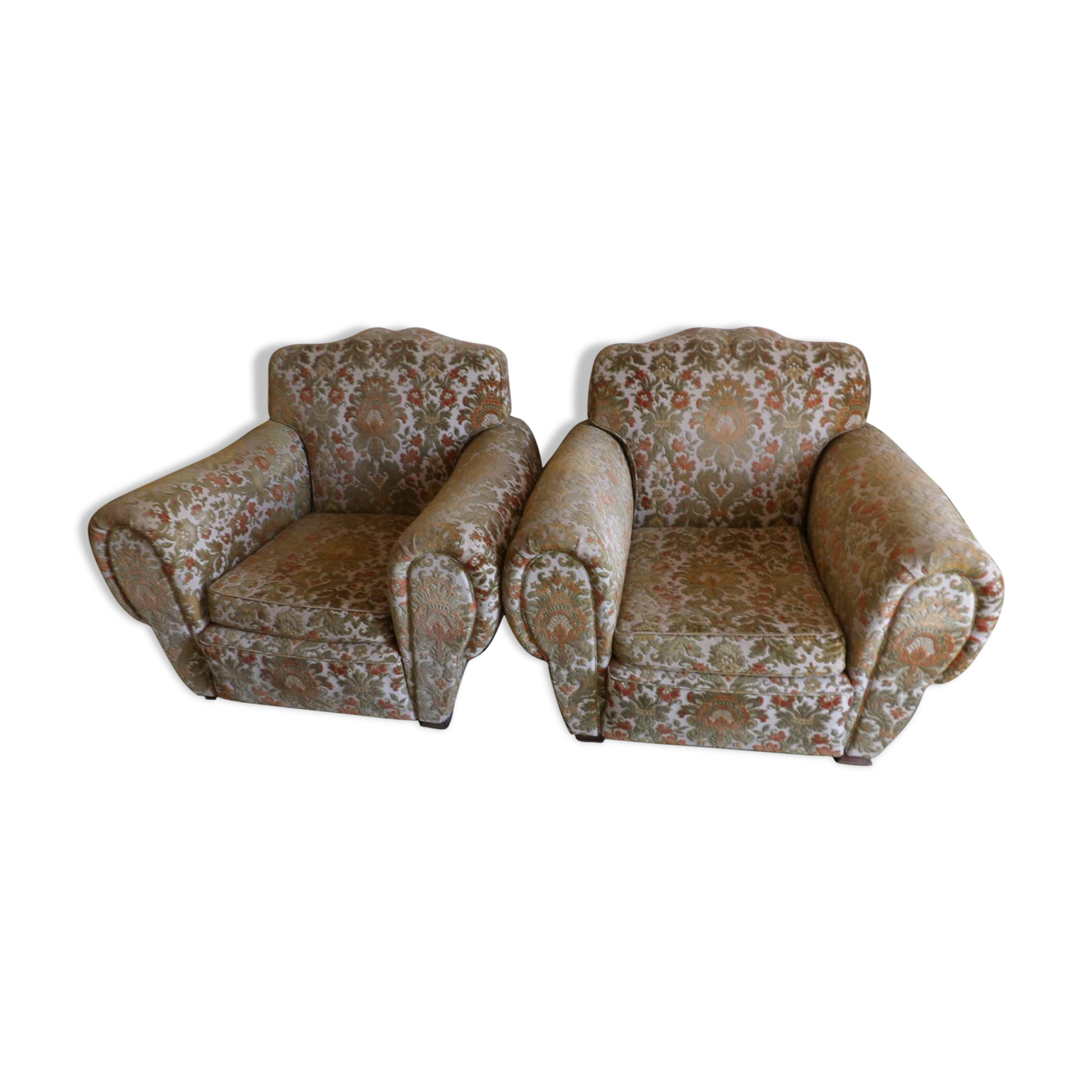 Paire de fauteuils club en tissu